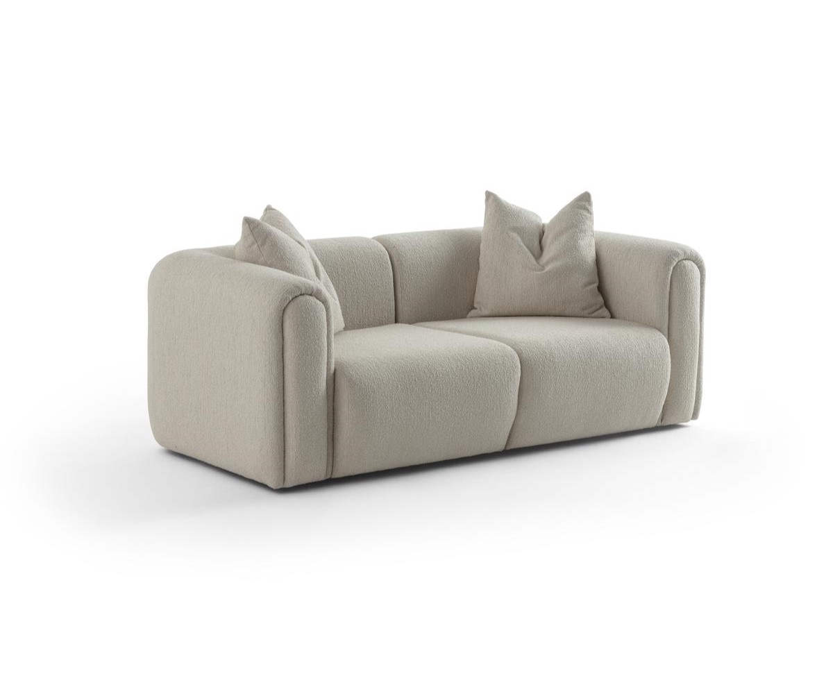 Elegantes beiges 3-Sitzer Sofa aus Textil mit Holzrahmen