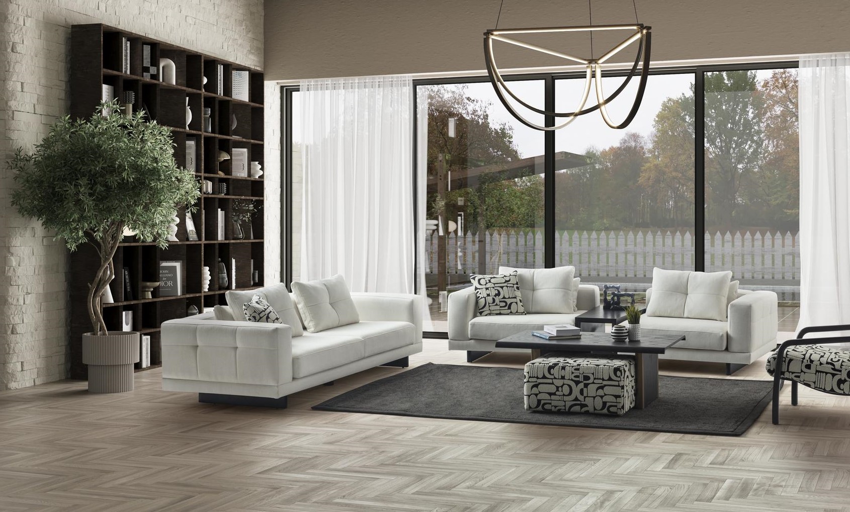 Weiße Textil-Polster-Sofasatz aus Holz für modernes Wohnzimmer