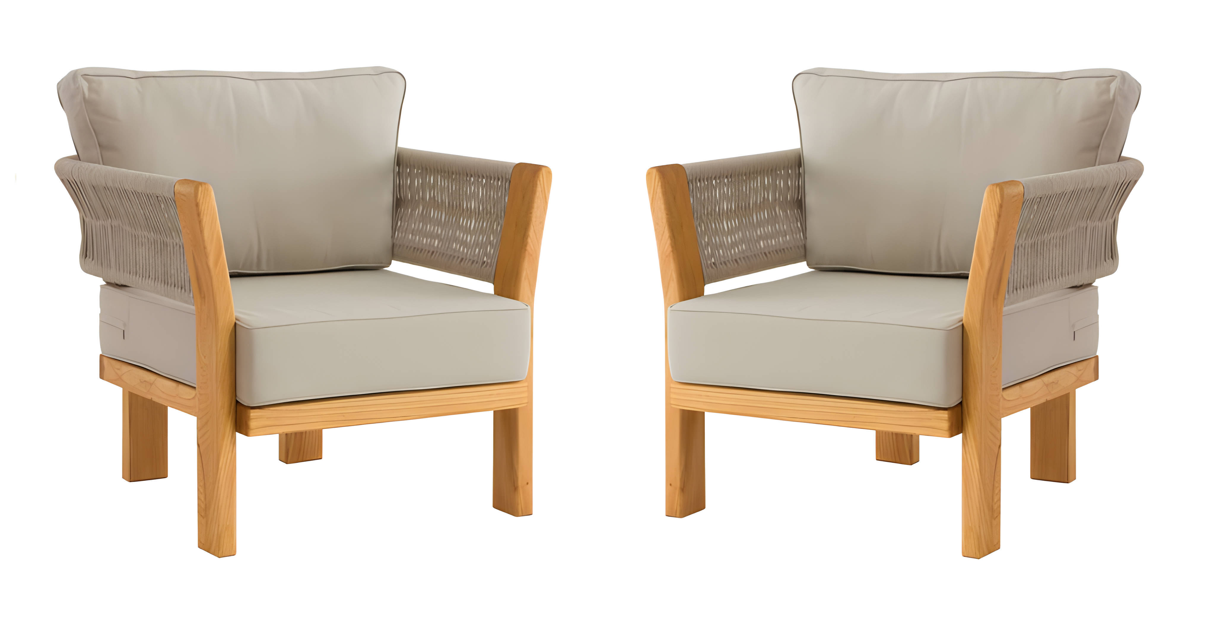 Beige Stoff- und Holzsessel im modernen Design, 2er-Set