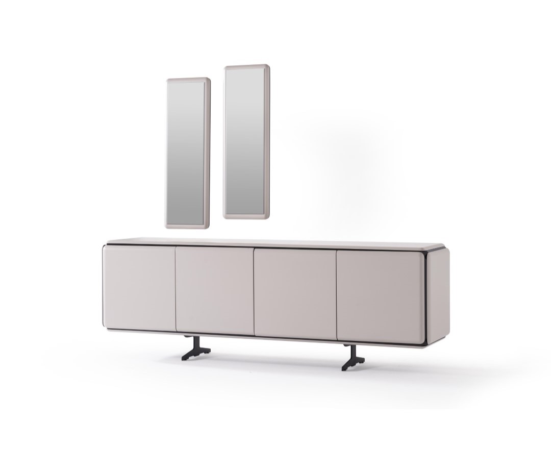 Elegantes Beiges Holz- und Glasmöbelset mit Sideboard und Spiegel