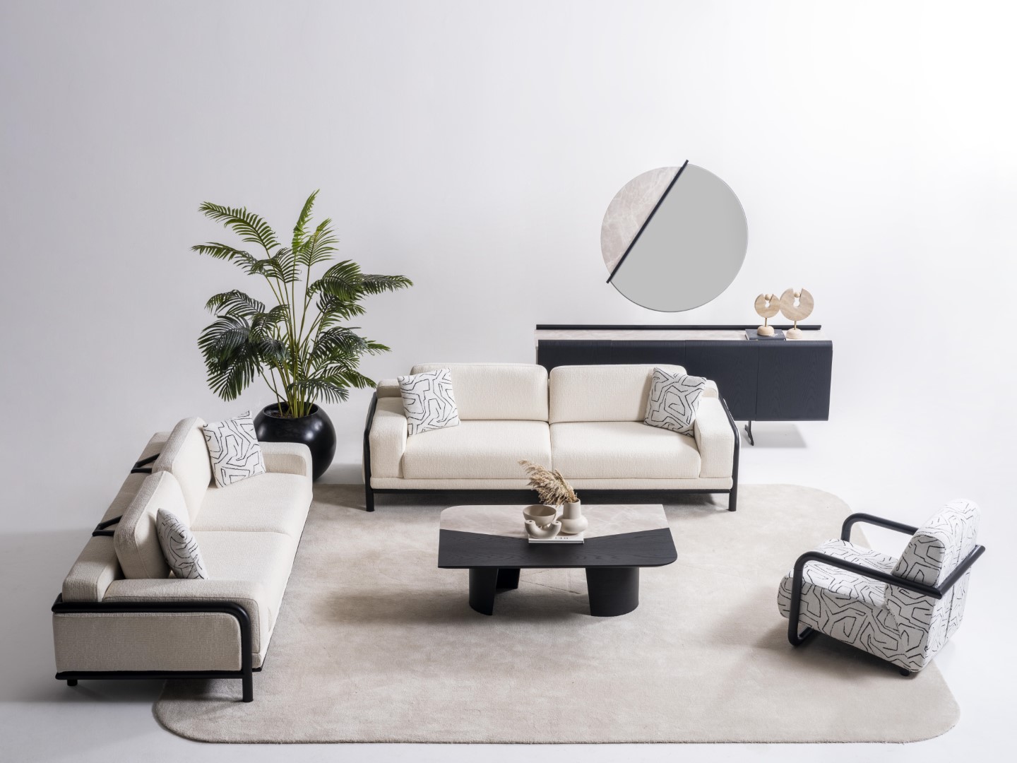 Elegantes 6-teiliges Wohnzimmer Set aus Holz in Beige mit modernem