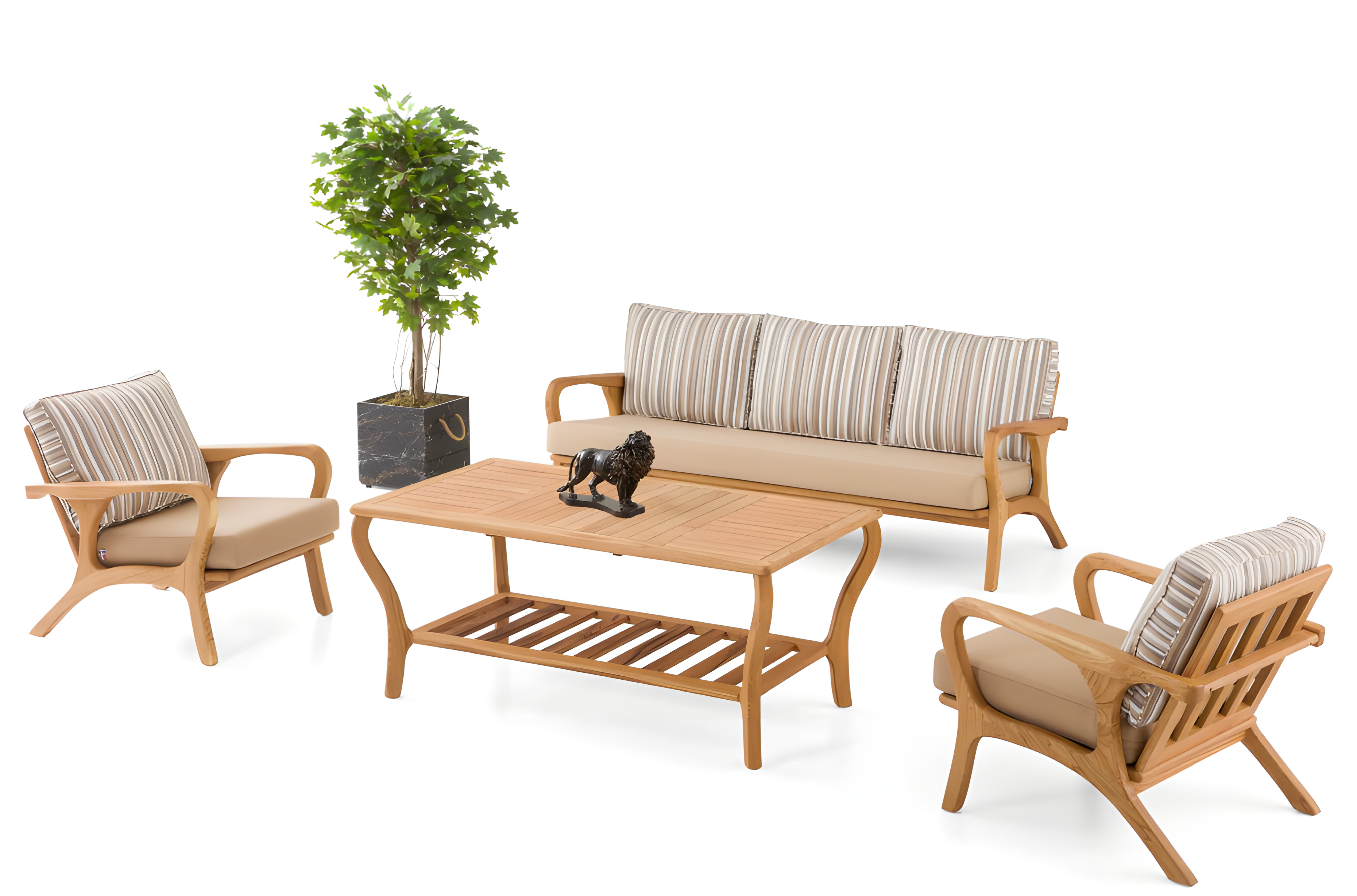 Gartenmöbel Set aus Holz und Textil in Beige modern