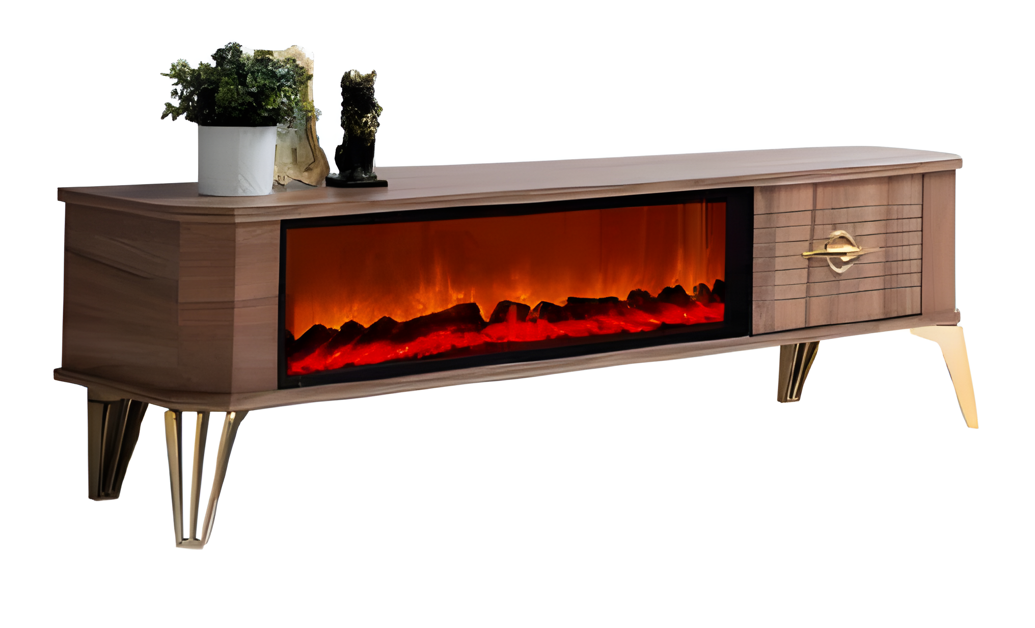 TV-Möbel mit Kamin und eleganten Beinen – ein moderner Akzent im Interieur