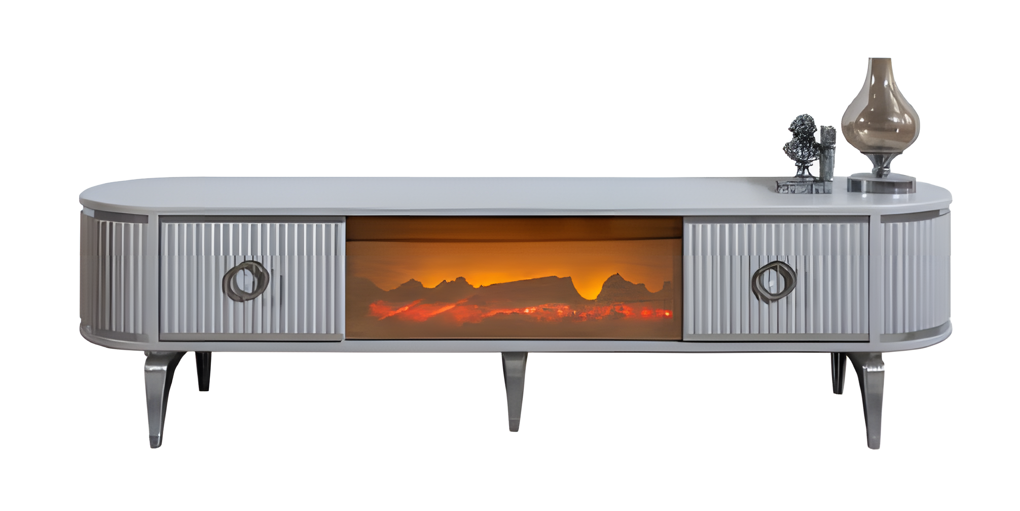 Ergonomischer TV-Lowboard mit MDF-Furnier, Kamin und modernem Design