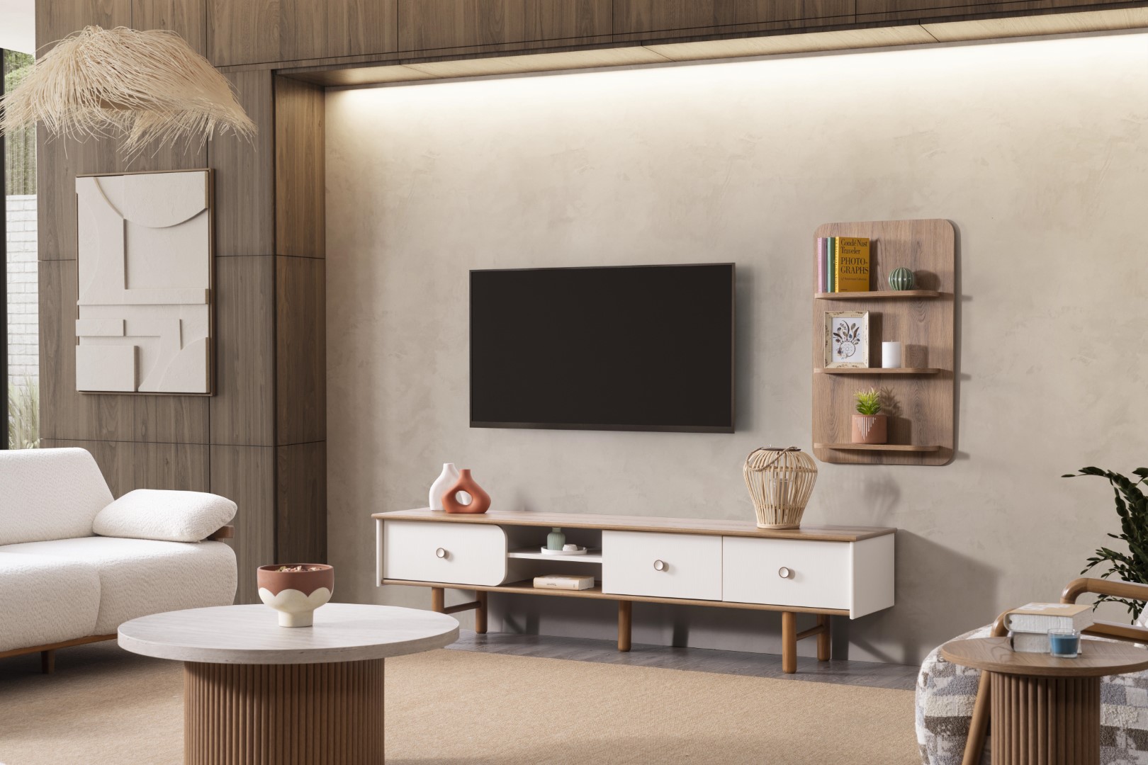 Funktionaler TV- Lowboard Gemütliche Atmosphäre im Interieur