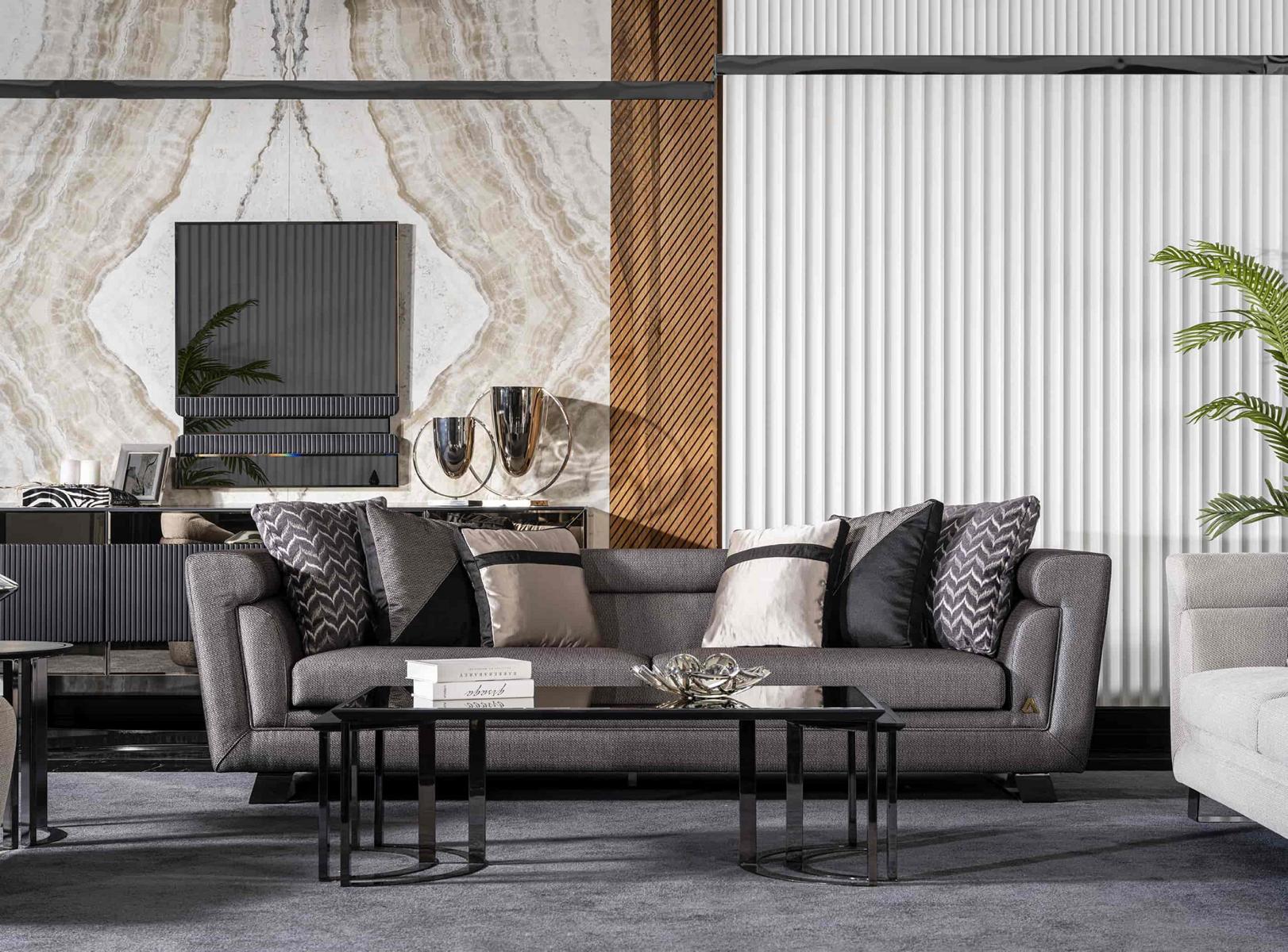 Sofa Couch Stoff Polster Couchen Wohnzimmer Design 4 Sitzer Grau Hochwertig