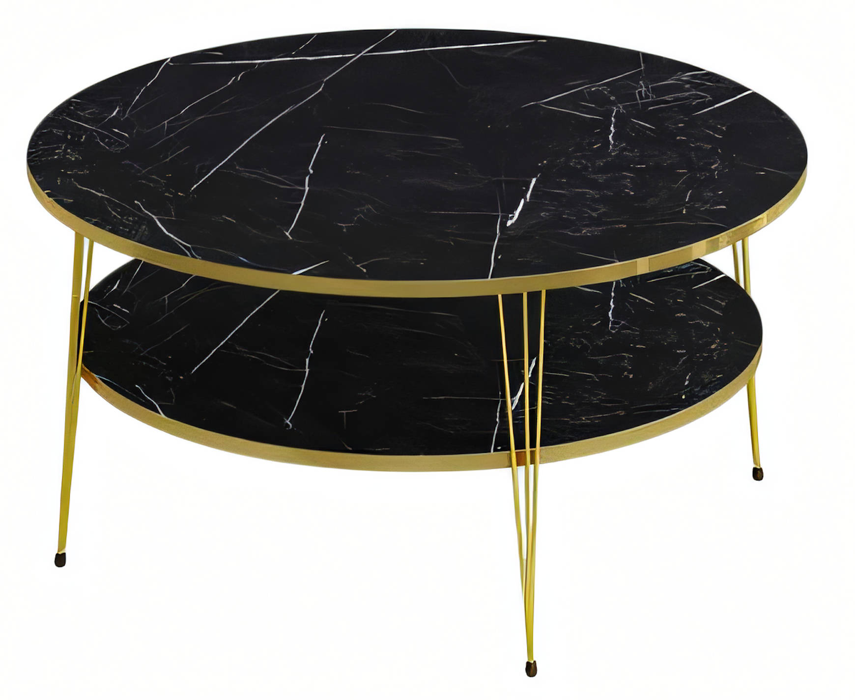 Holz-Couchtisch mit metallischen Goldbeinen – robust und edel