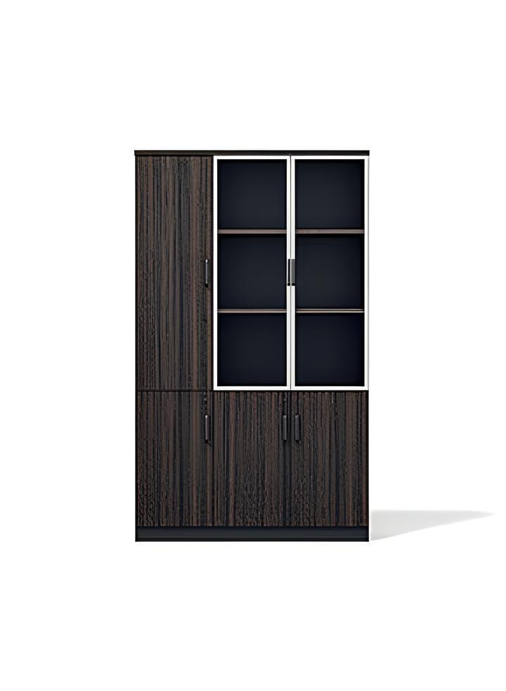 Moderner Büroschrank aus Holz und Glas für stilvolle Büroeinrichtung