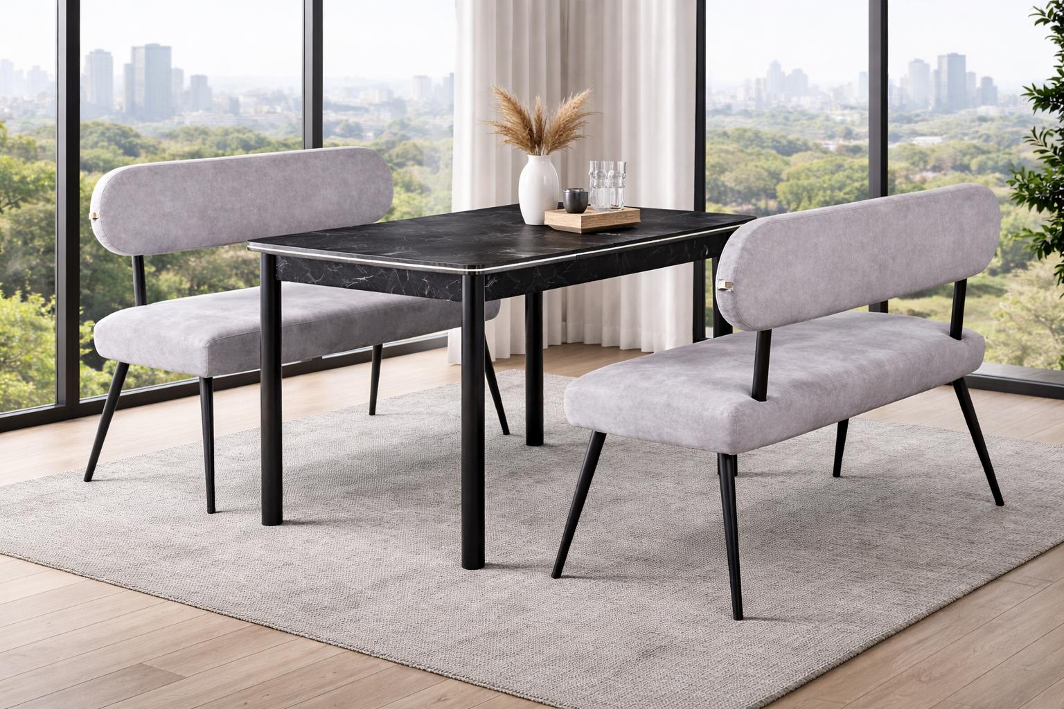 Tisch Bank mit Rückenlehne Esszimmer Stil modern Farbe grau neu bequem