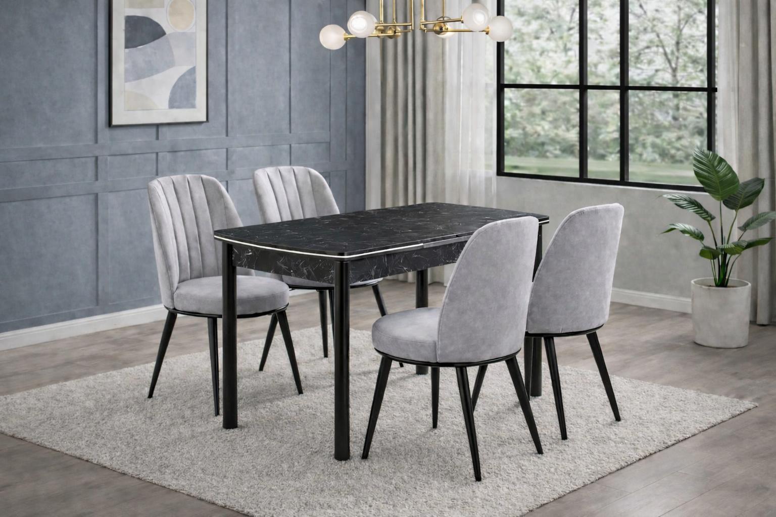 Esstisch 4x Stühle Esszimmer Stil modern Farbe grau quadratisch bequem