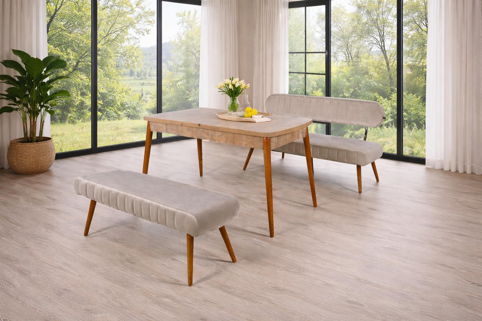 Esstisch Bank Bank mit Rückenlehne Esszimmer Stil modern Farbe braun