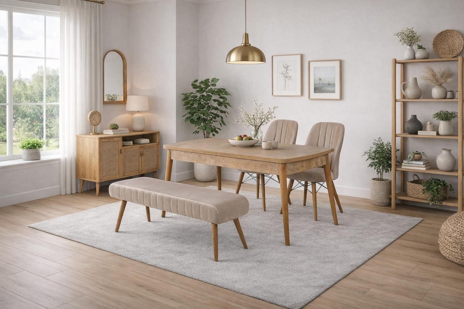 Esstisch 2x Stühle Bank Esszimmer modern Farbe braun quadratisch bequem