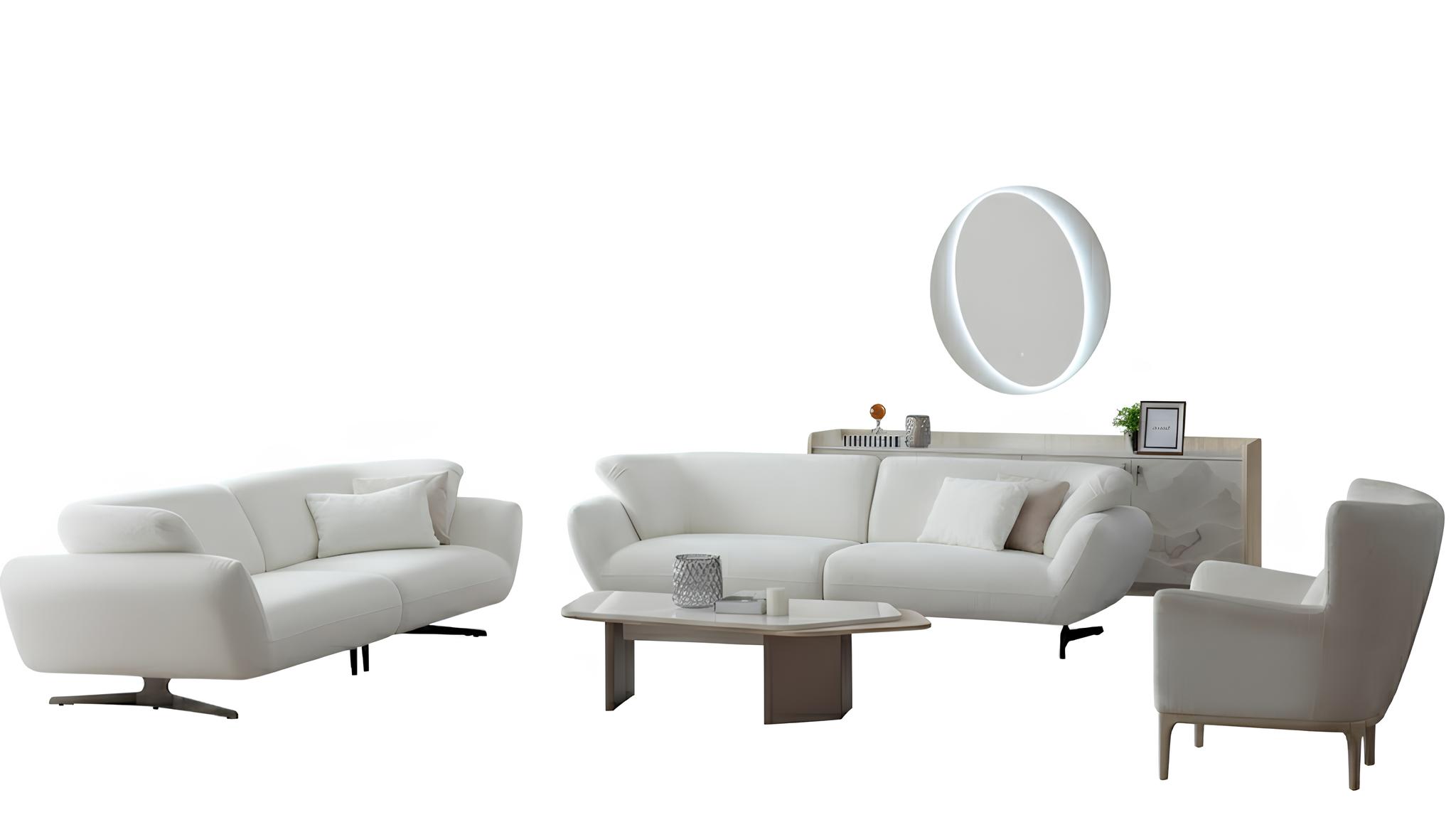 Wohnzimmer-Set Sofa Sessel Unterer Block Couchtisch Weiß Farbe Neu