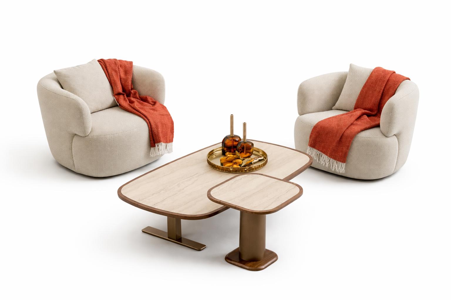 Wohnzimmer Set Moderner Stil Beige Farbe Polstersessel Holzrahmen