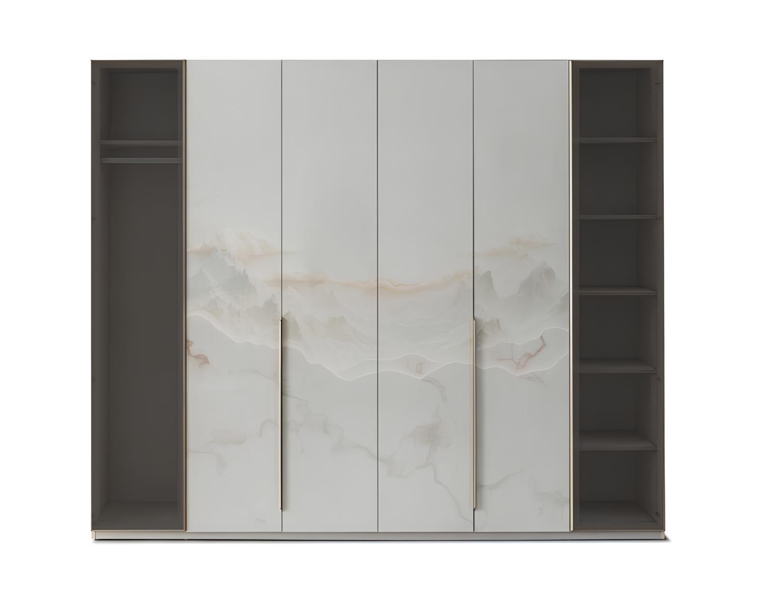 Kleiderschrank Beige Farbe Moderne Stil Holzrahmen Große Regale Neu