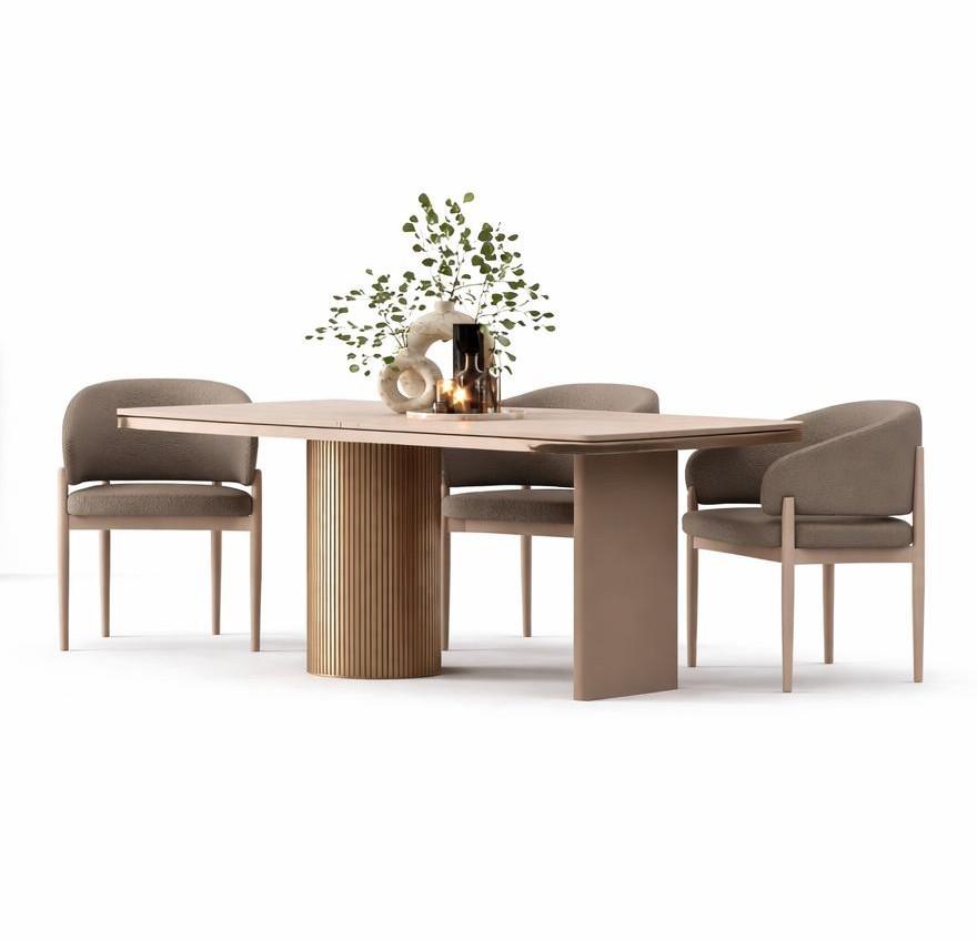 Esszimmer Set Set Moderner Stil Beige Holzgestell Elegantes Design