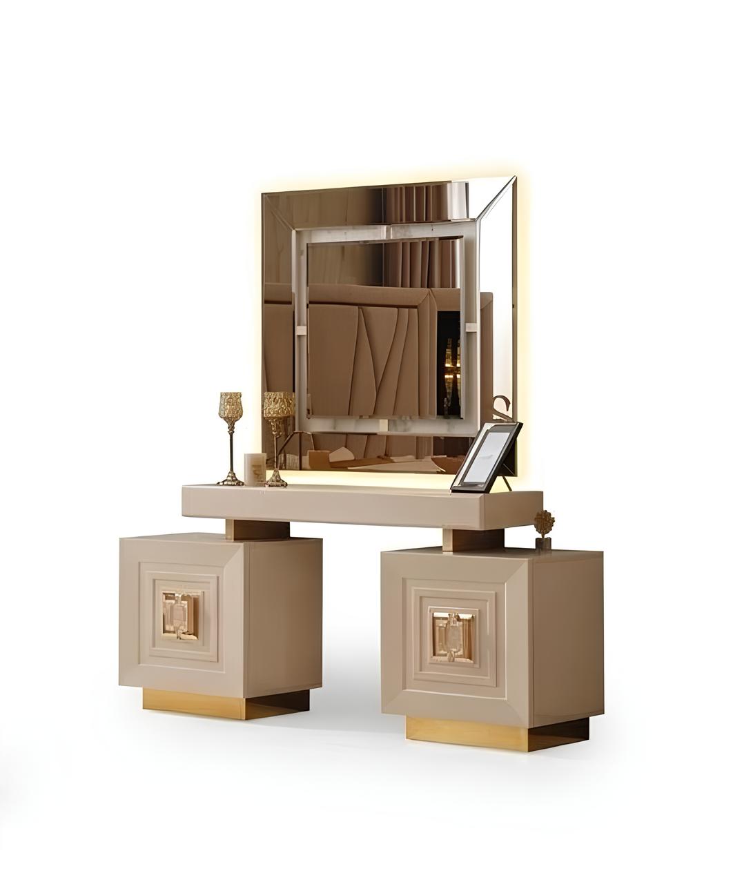 Kommoden-Set Kommode Spiegel Holzrahmen Rundspiegel Holzfüße Neu