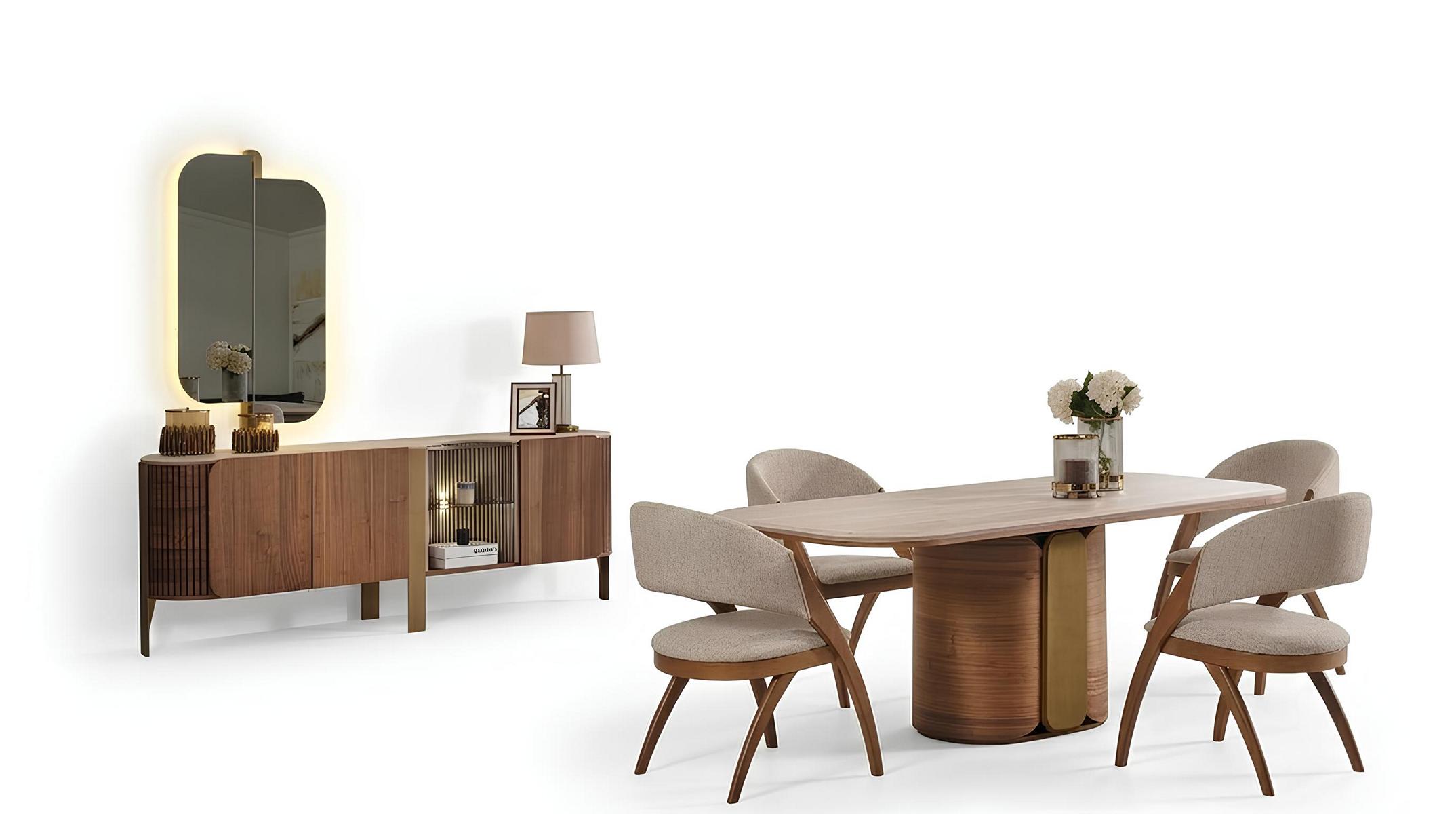 Esszimmer-Set Tisch Konsoltisch Spiegel Braun Farbe Moderner Stil Neu