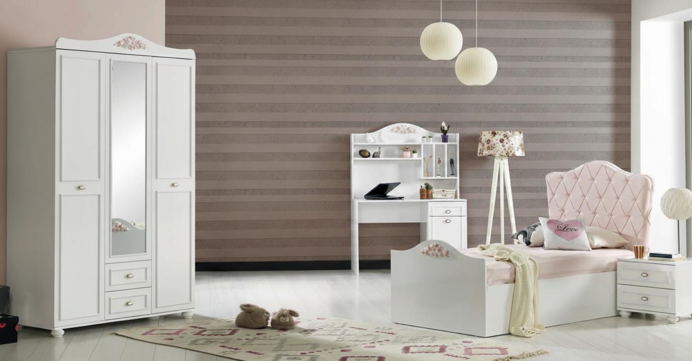 Modernes Jugendzimmer-Set Bett Nachttisch Kleiderschrank Schreibtisch