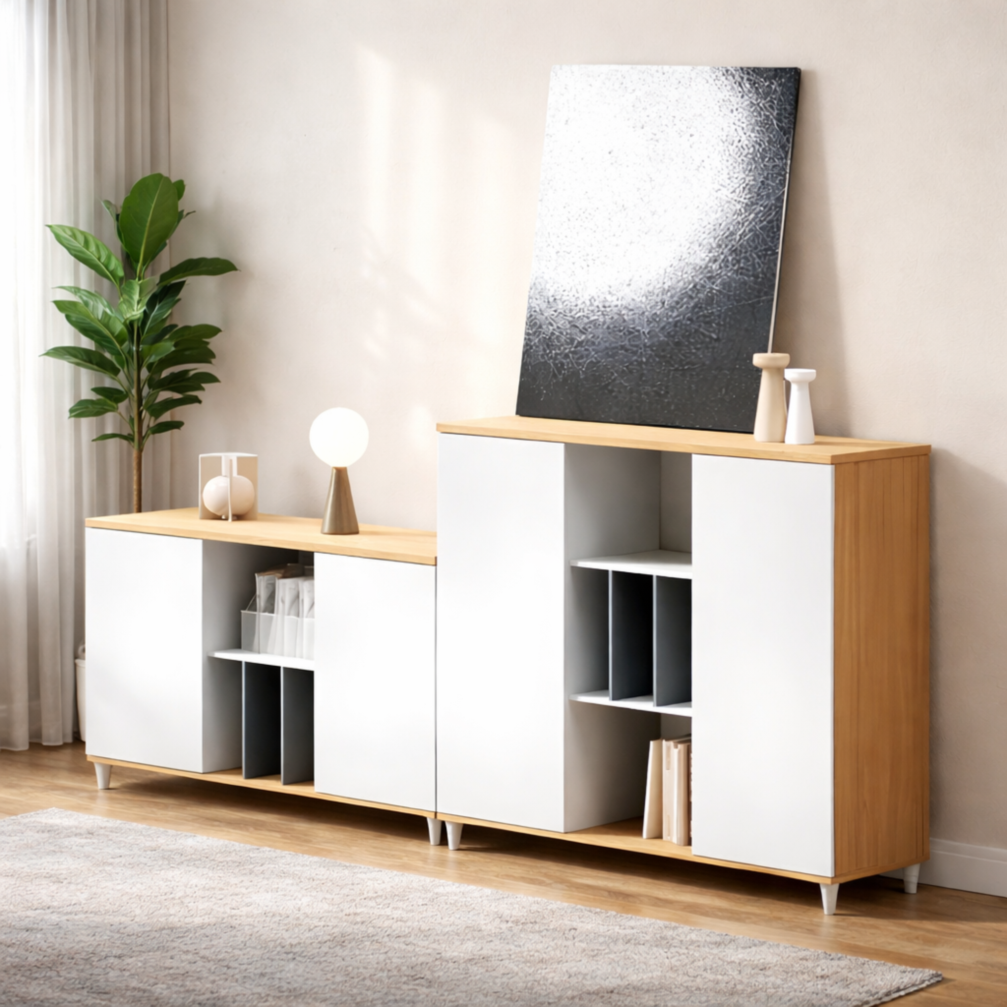 Modernes Sideboard weiß Holzoptik mit Stauraum Wohnzimmer Möbel Sideboard