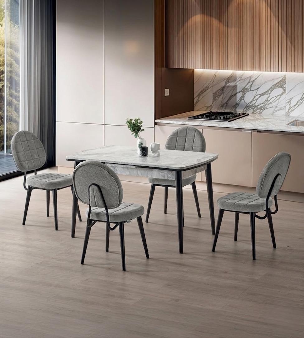 Esszimmer-Set Esstisch 4x Stuhl Grau Komfortabel Marmor Modern