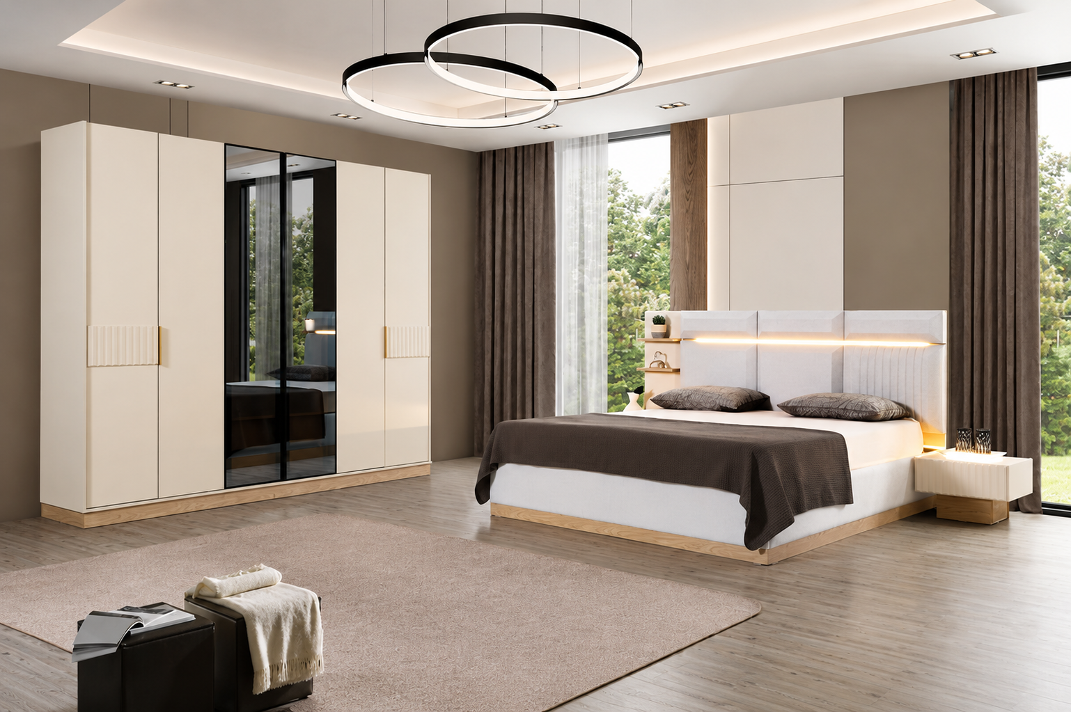 Stilvolle Schlafzimmer Garnitur Polsterbett 2x Nachttische Schrank