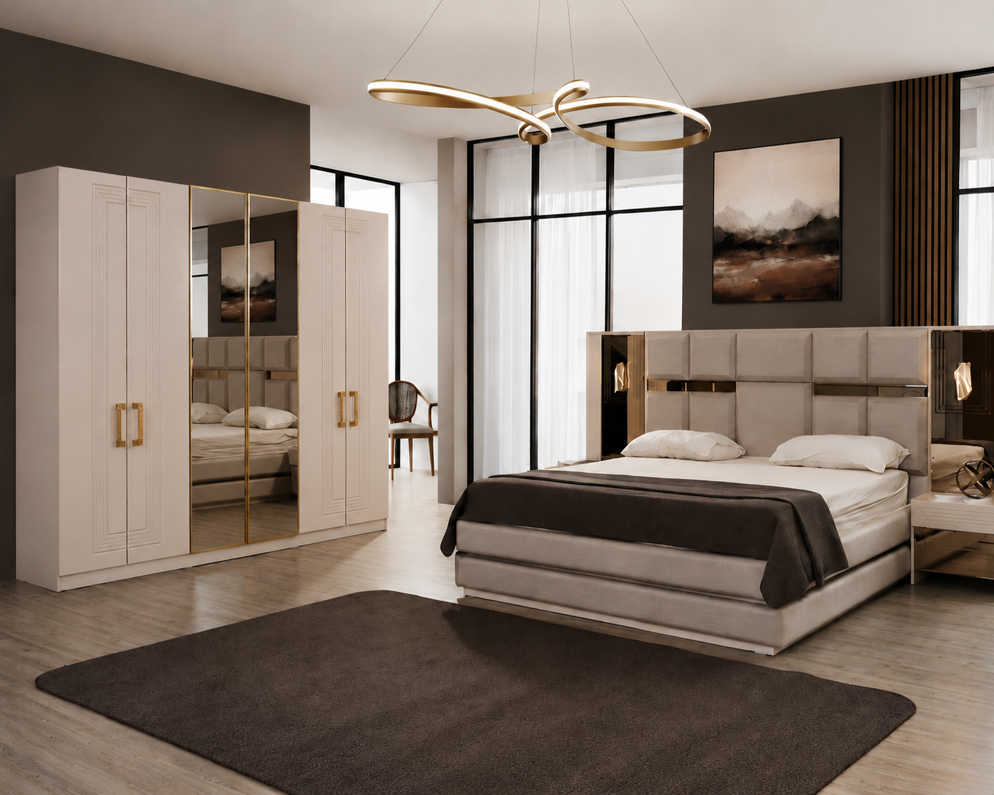 Schlafzimmer Set Bett Nachttische Kleiderschrank Schminktisch Modern stilvolle