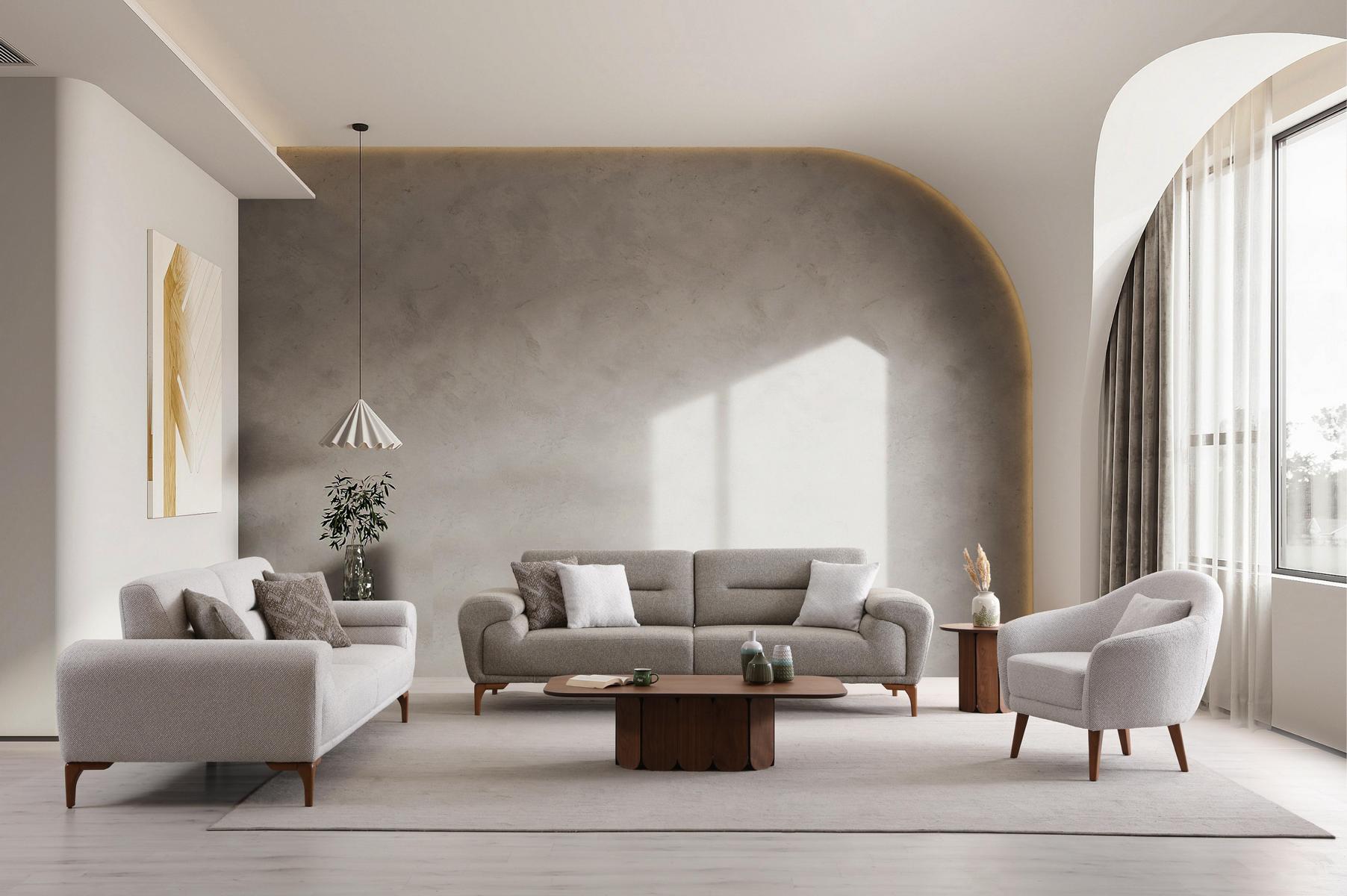 Sofa Set 2x 3-Sitzer Sofa 1x Sessel Modern Grau Elegant Design Neu