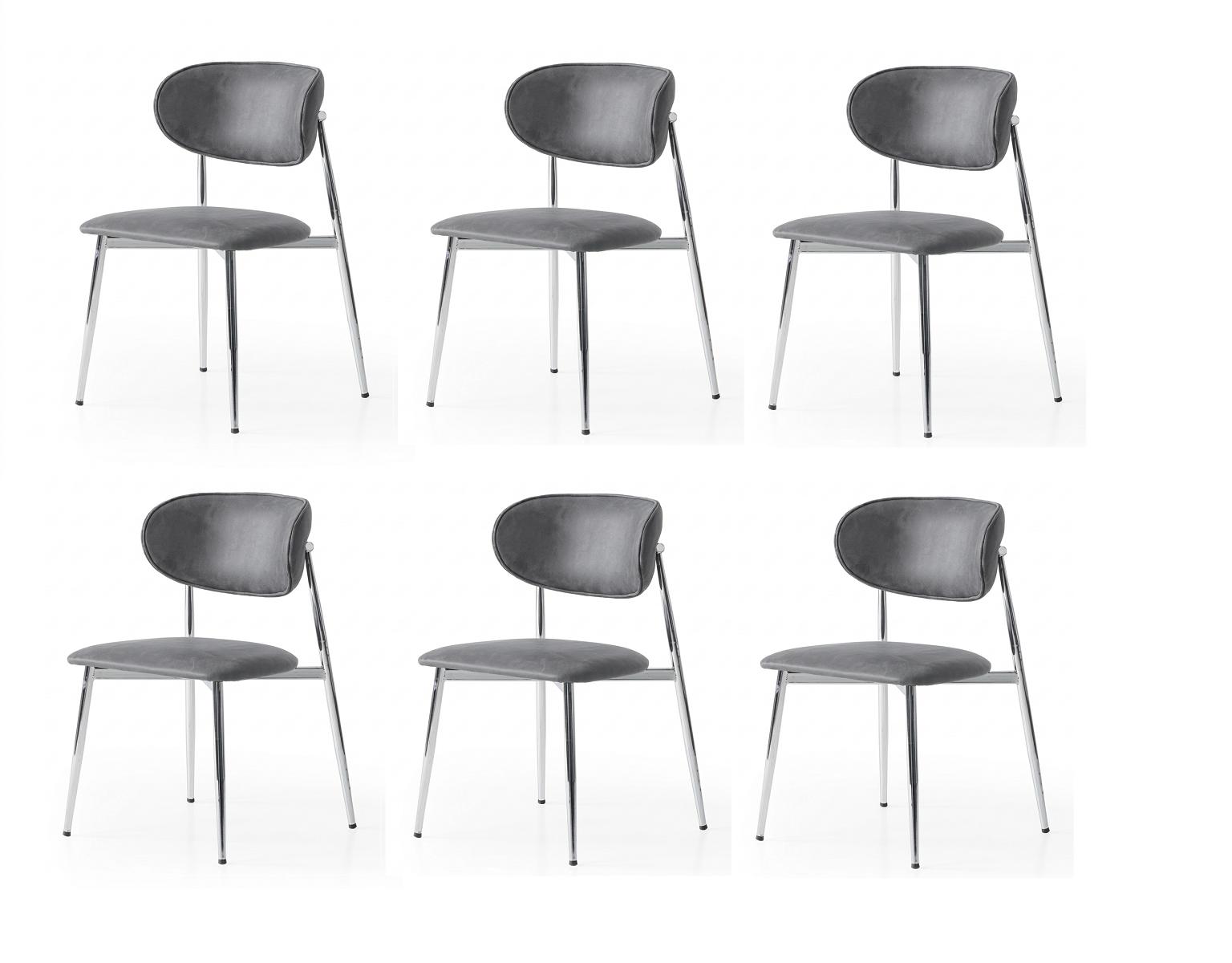 Stuhl-Set 6x Stuhl Grau Bequem Modern Stilvoll Weich Klassisch