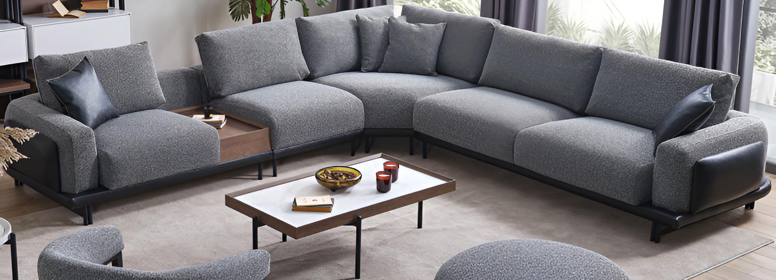 Modernes Ecksofa L-Form & Design Couchtisch Stilvolles Set Grau
