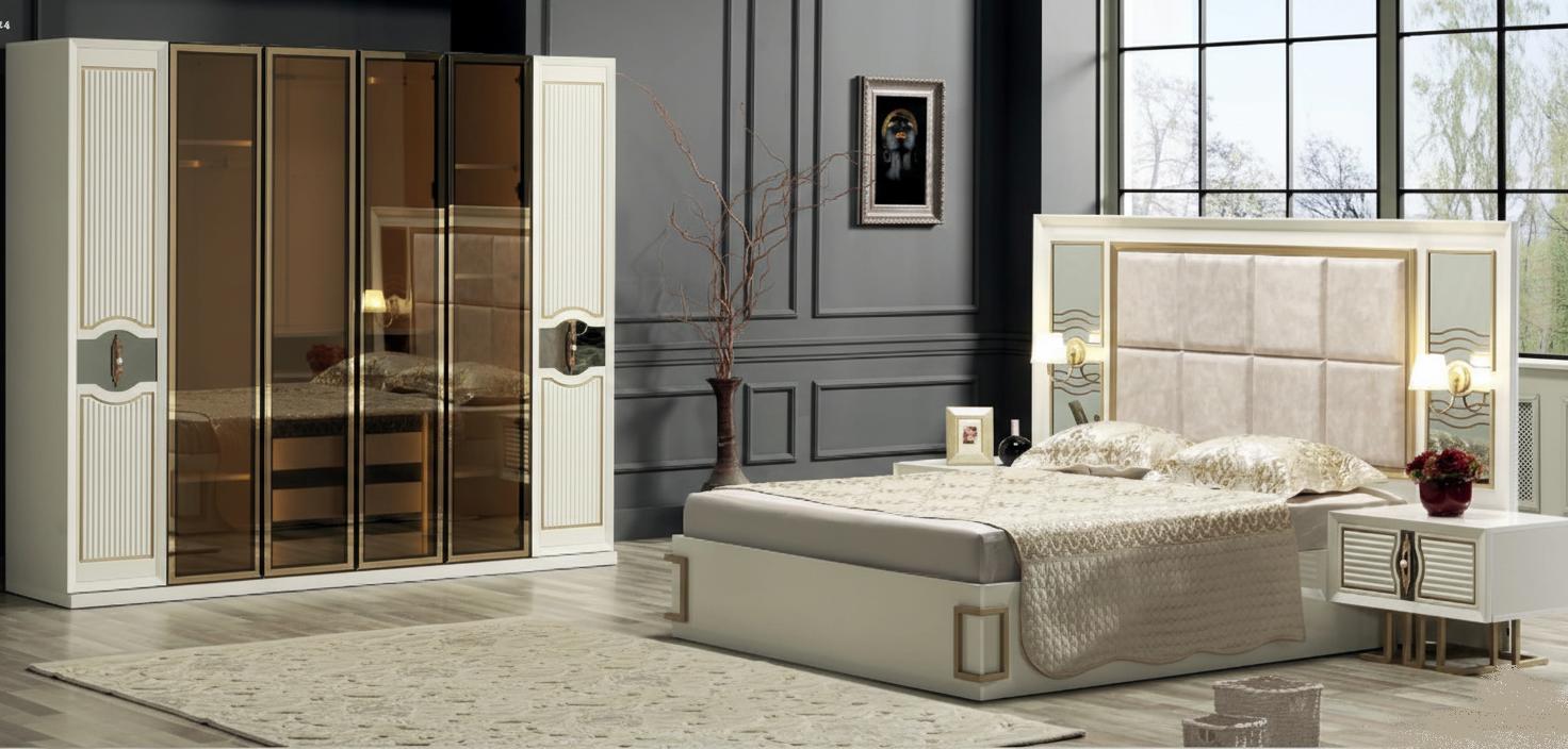 Modernes Schlafzimmer-Set mit Bett, Nachttischen und Kleiderschrank