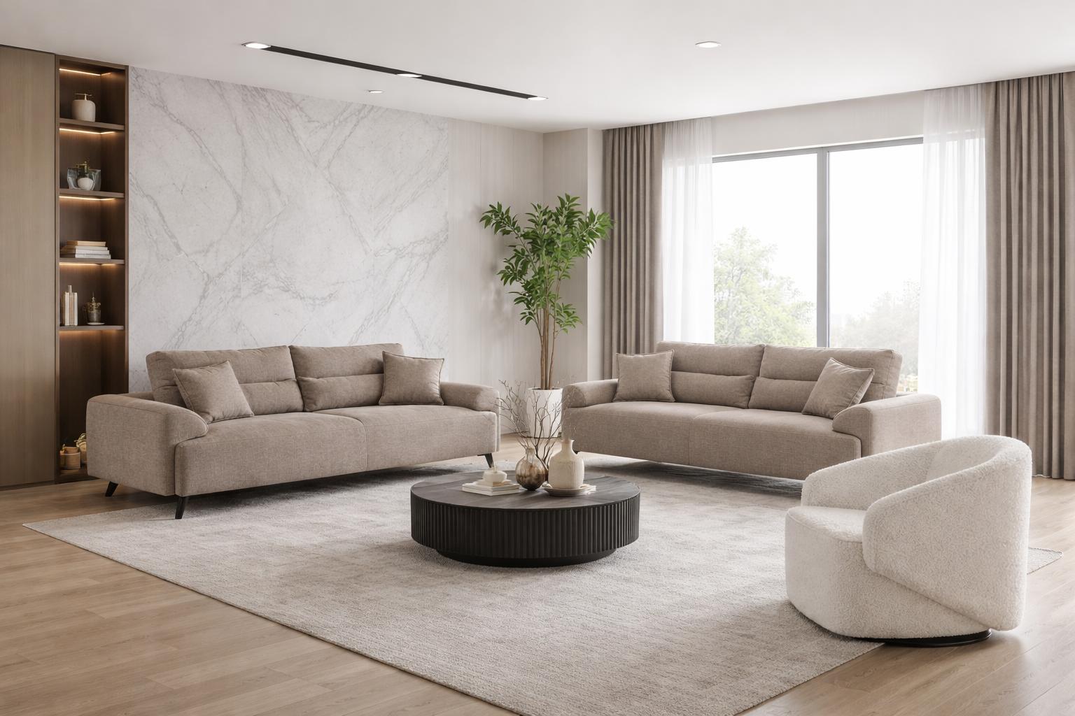 2x 3 Sitzer Sofa Sessel Wohnzimmer Stil modern Farbe braun praktisch neu