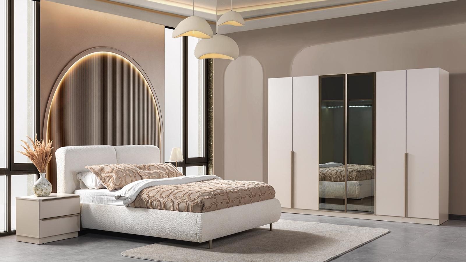 Bett 2x Nachttisch Kleiderschrank Schlafzimmer Stil modern Farbe weiß