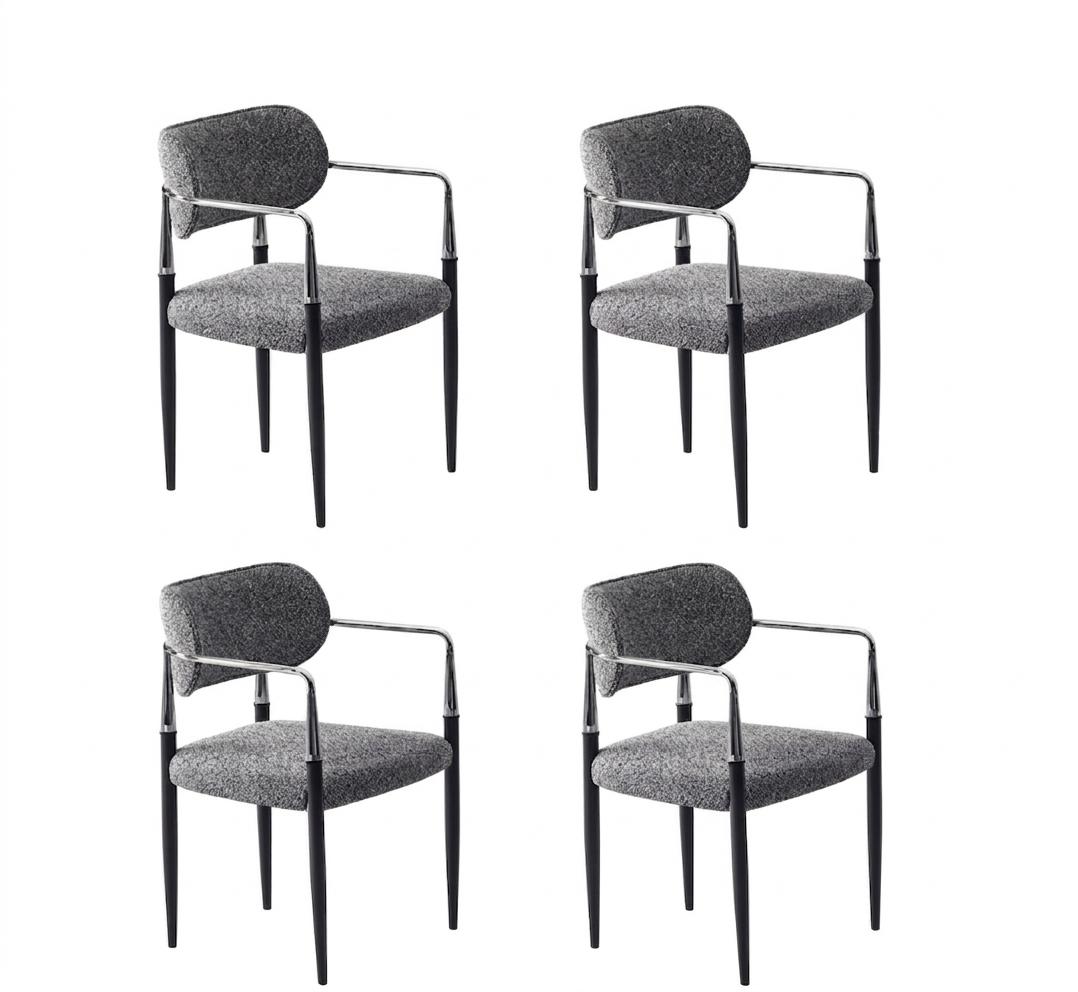 Stühle-Set 4x Stuhl Modern Stoff Komfortabel Grau Weich Bequem