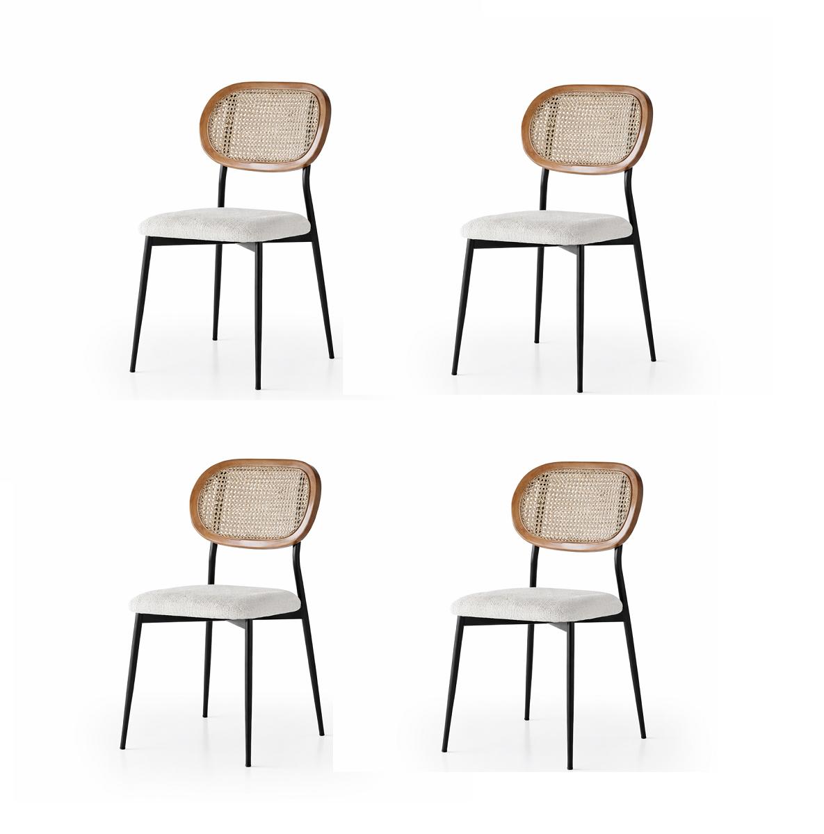 Stühle-Set 4x Stuhl Modern Stoff Komfortabel Weiß Weich Bequem