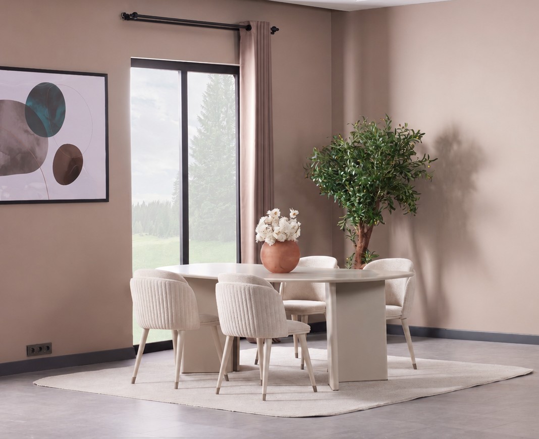 Ovaler Esstisch 4 Stühlen Modernen Stil Beige, Elegantes Set Zuhause