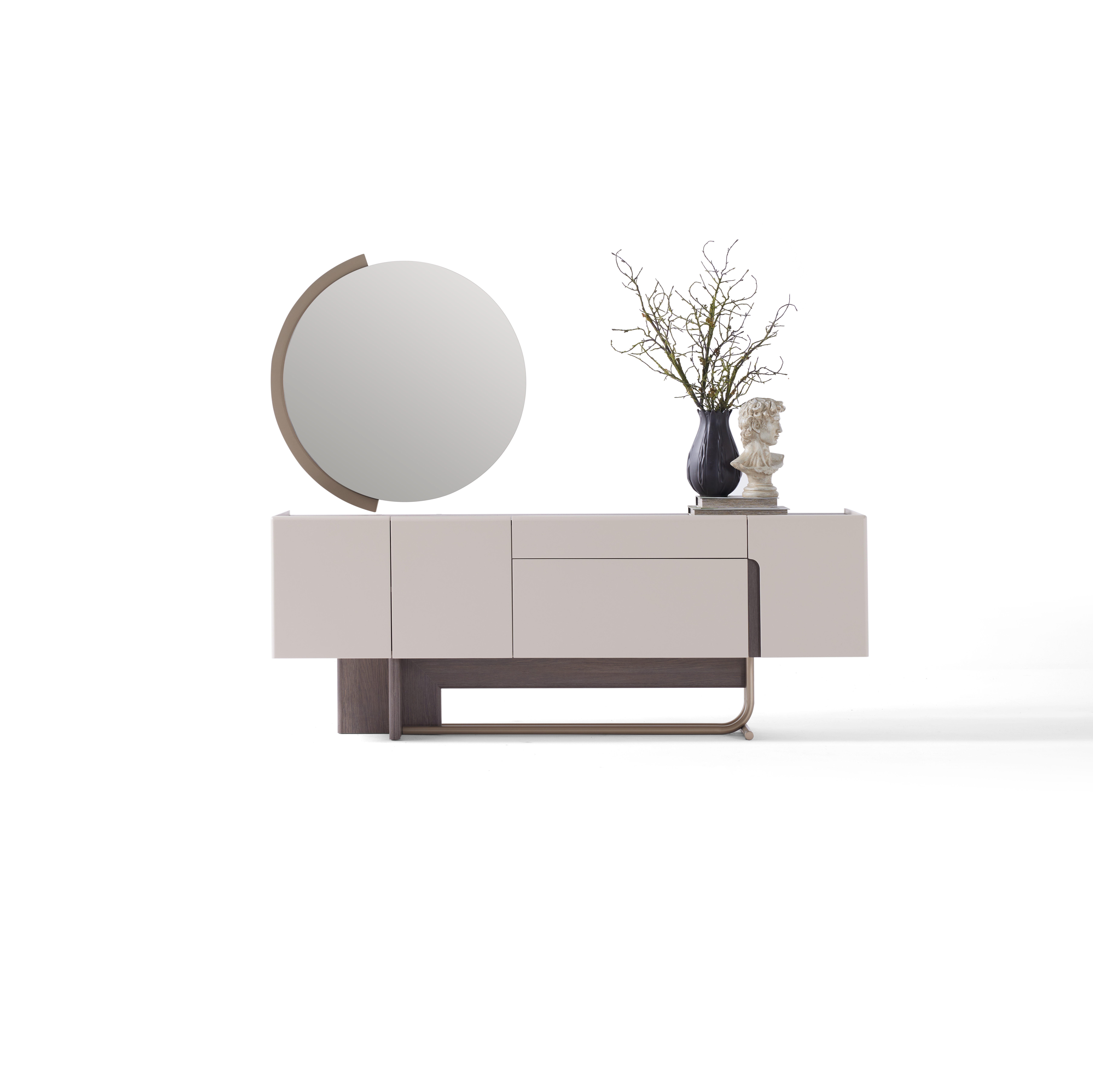 Moderne Grazil Konsole Spiegel Designerstil Beige Holz Metallakzenten