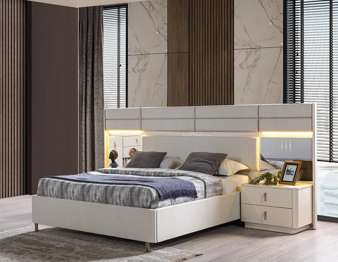 Bett 2x Nachttisch Schlafzimmer Stil modern Farbe weiß neu praktisch