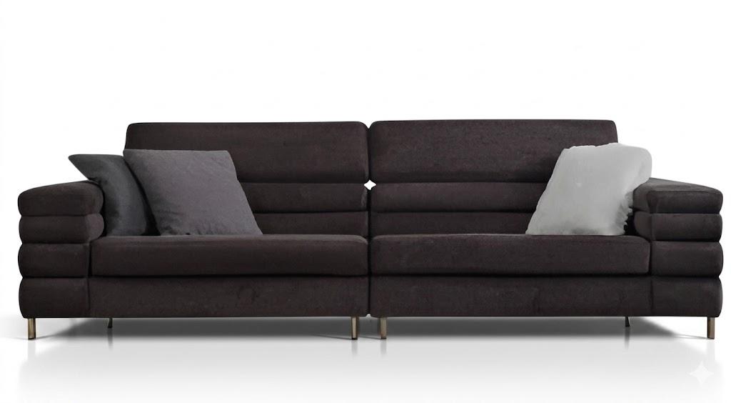 Sofa 4-Sitzer Braun Stoff Modern Mit Holzfüßen.