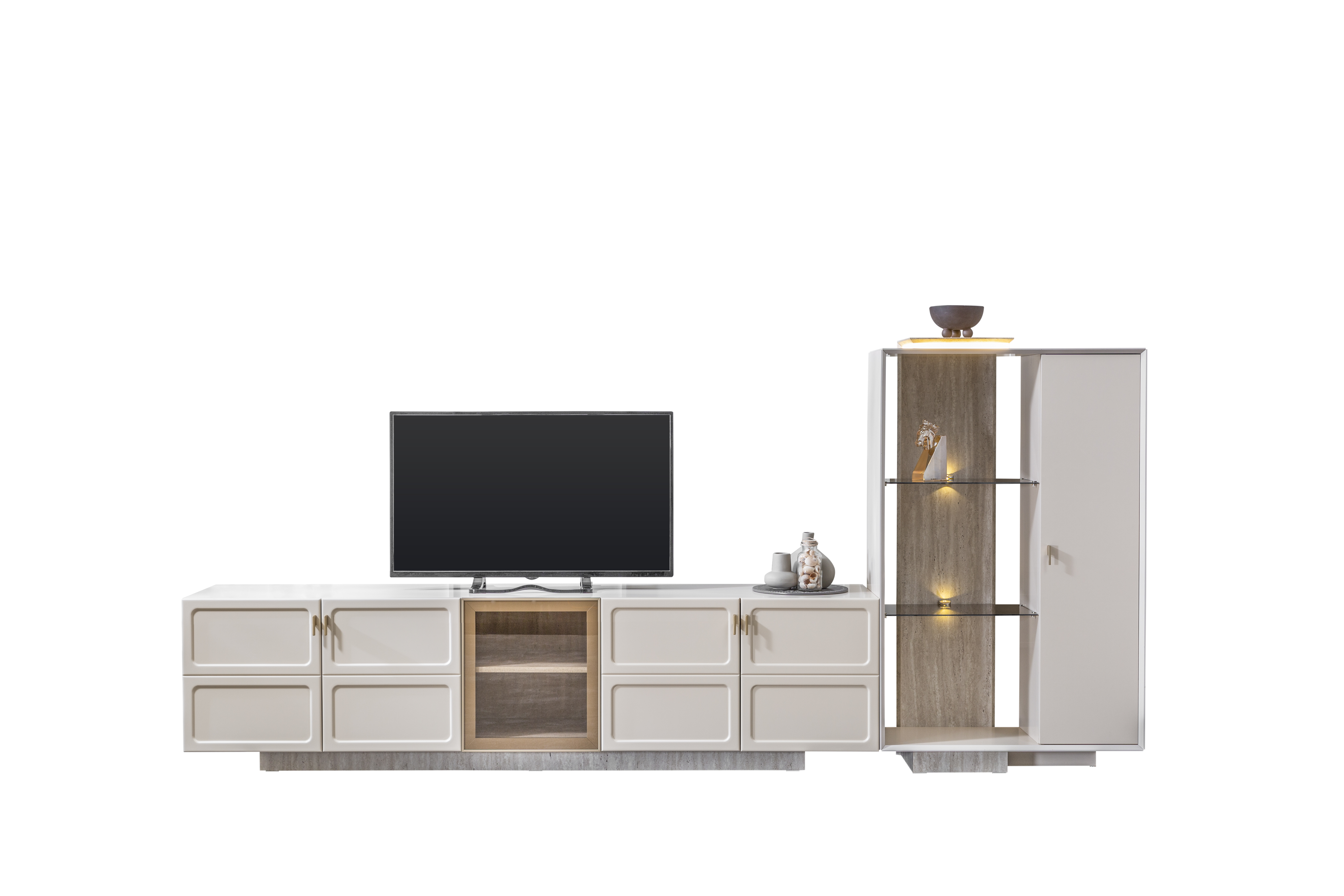 TV Lowboard Modern Beige Luxus Wohnwand Schrank Sideboard Vitrine