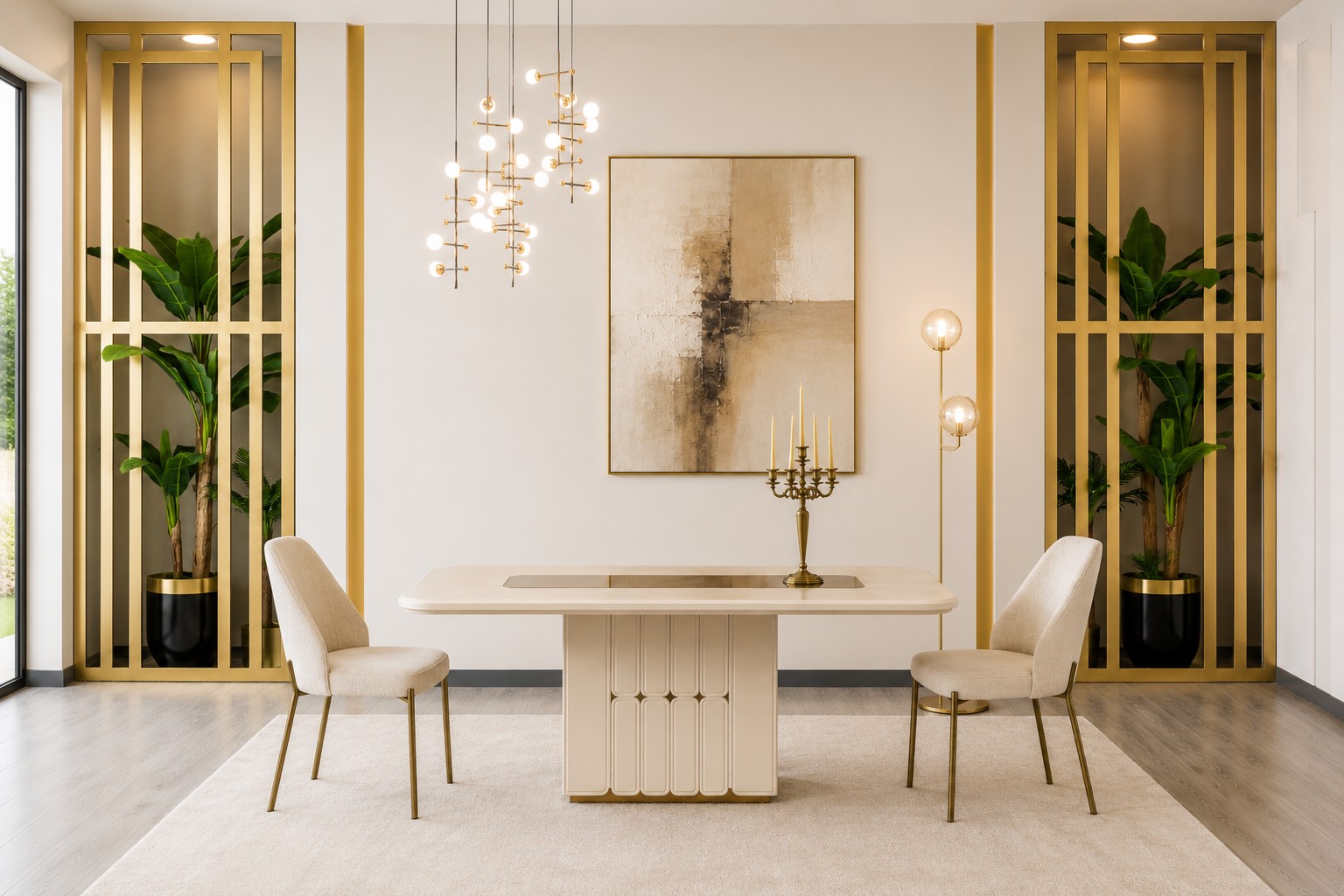Esszimmer Set Beige Esstisch Modern Luxus Stühle Elegante Design Neu