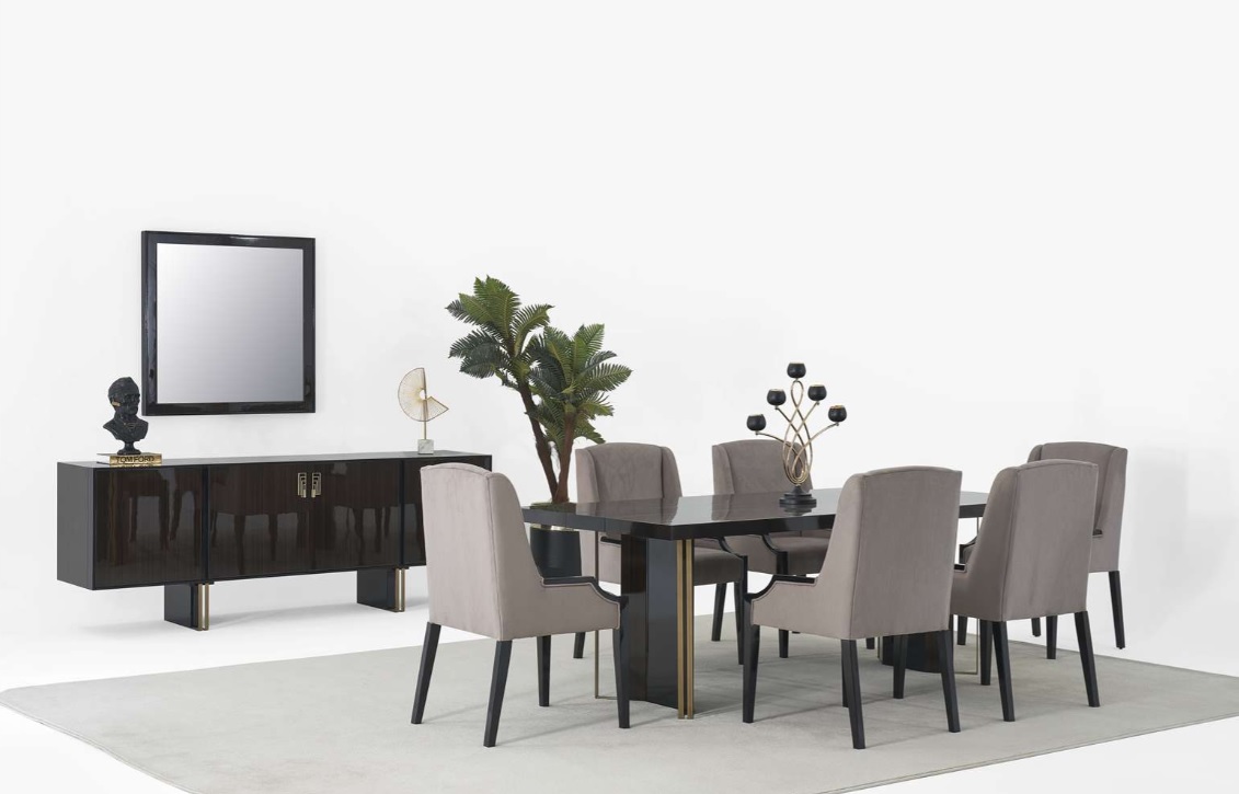 Esszimmer Set Esstisch mit 6x Stühle Komplettes Sideboard mit Spiegel