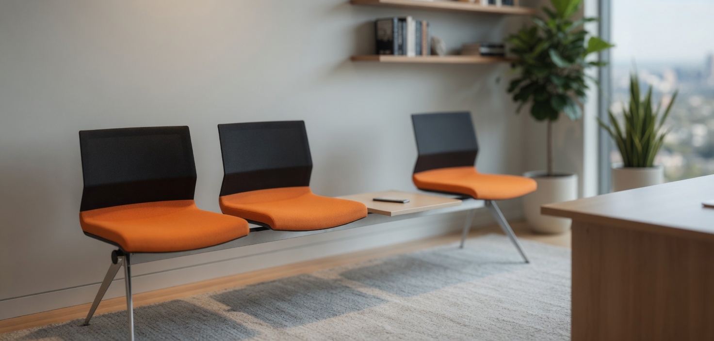 Besucherbank 3 Sitzer Orange mit Ablagetisch