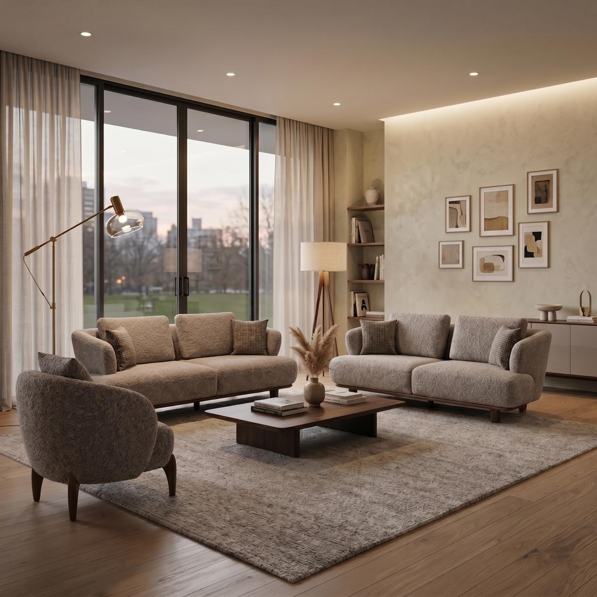 Sofa Set 2x 3 Sitzer 1x Sessel Modern Grau Elegant Couch Wohnzimmer