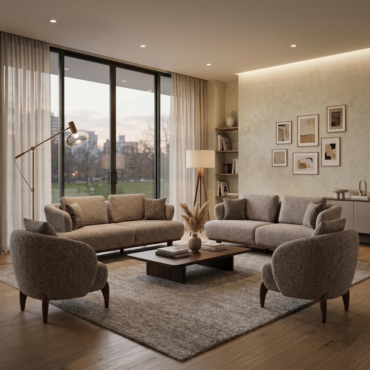 Sofa Set 2x 3 Sitzer 2x Sessel Modern Grau Elegant Couch Wohnzimmer