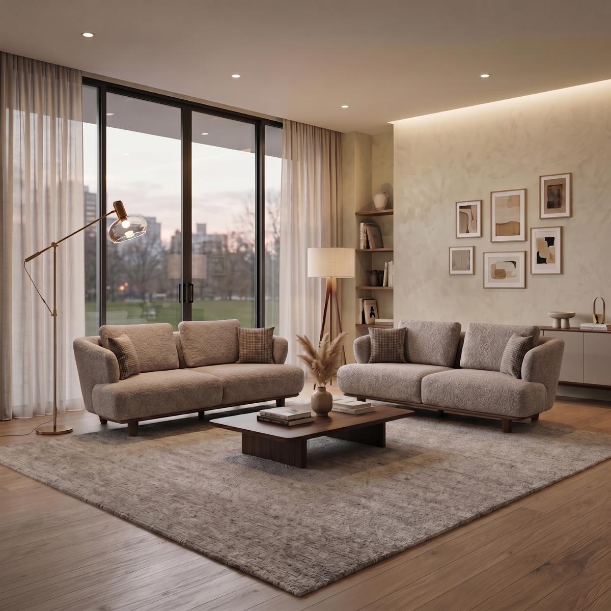 Sofa Set 2x 3 Sitzer Modern Grau Elegant Polstersofa Couch Garnitur