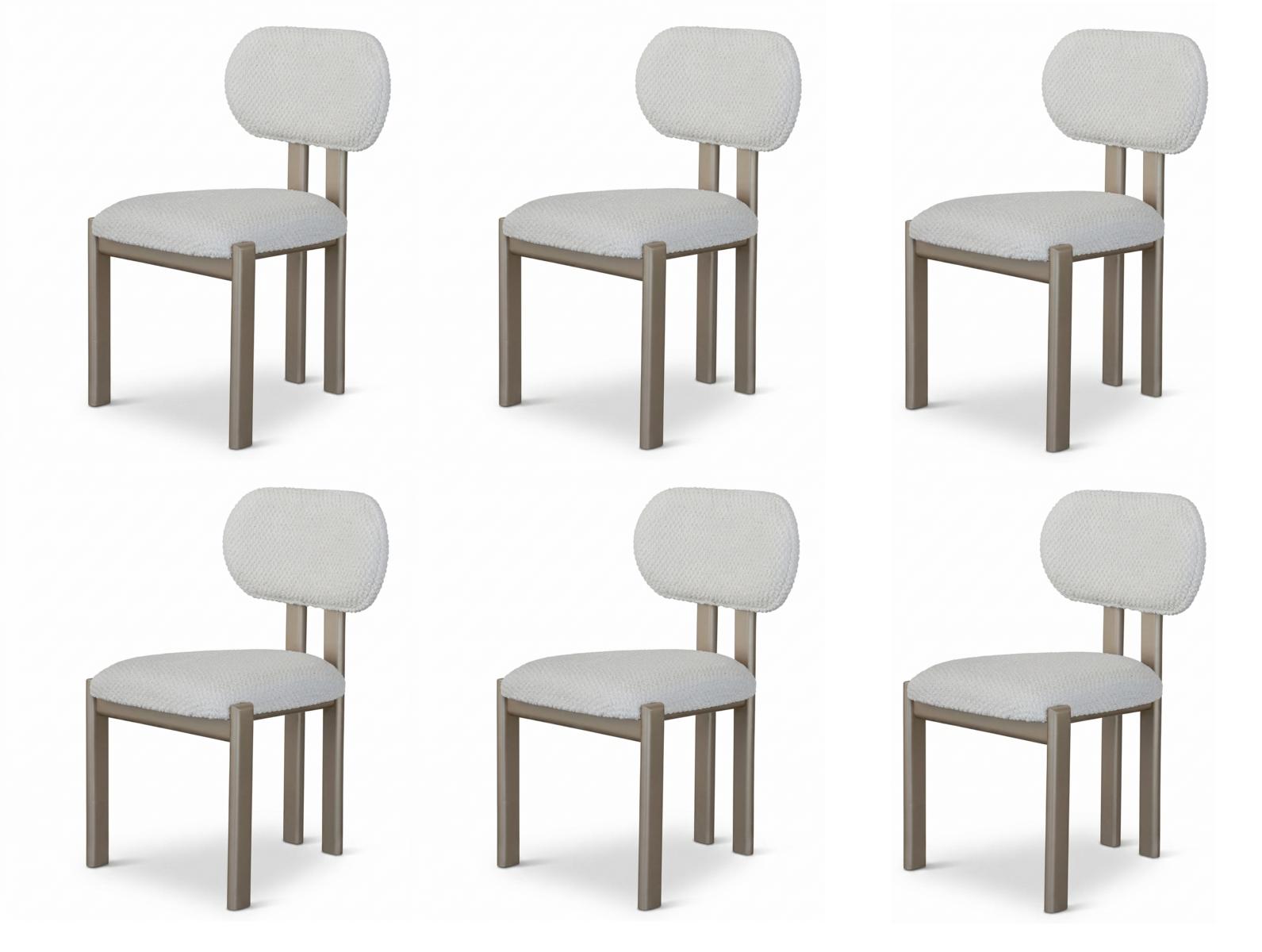6X Stuhl Weiß Braun Moderner Stil Komfortabel Minimalistisch Schlicht