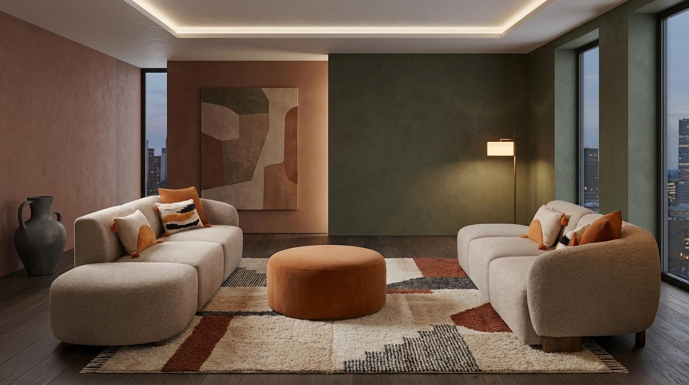 Luxuriöses großes Wohnzimmer-Set 4+4-Sitzer-Sofas runder Hocker Polstermöbel