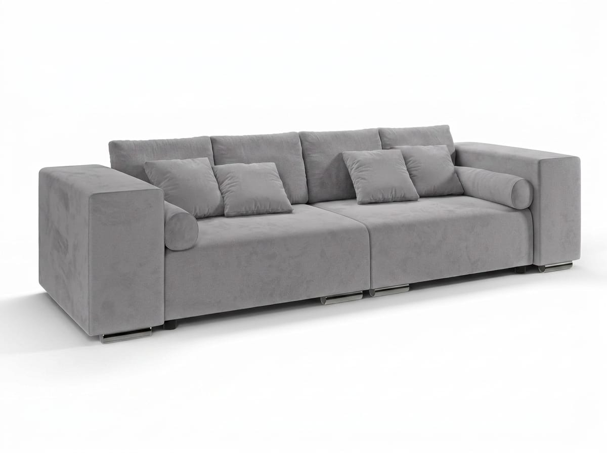 Graues 5-Sitzer-Sofa aus Stoff mit Schlaffunktion großes Schlafsofa Wohnzimmer