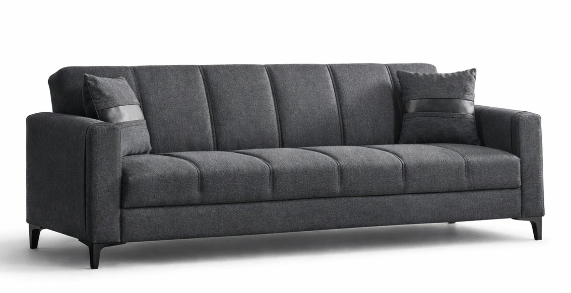 Schlafsofa 3-Sitzer grau weich modern Minimalismus hohe Holzgestell